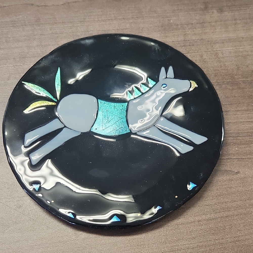 Fused Glass Pony Plate Signed